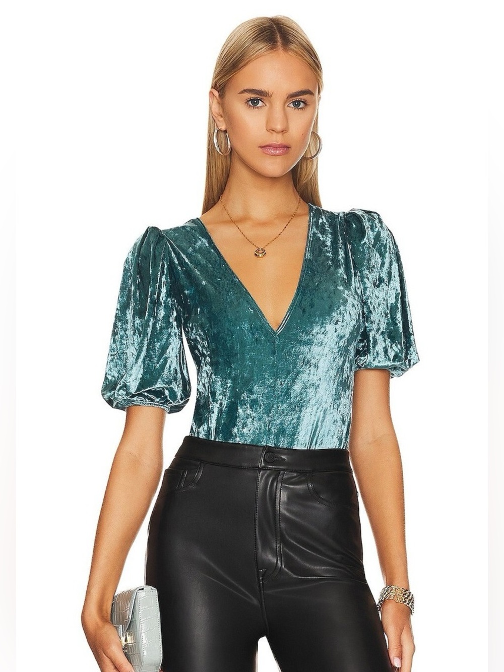 NWT Free People Don't You Wish Velvet Bodysuit M Teal